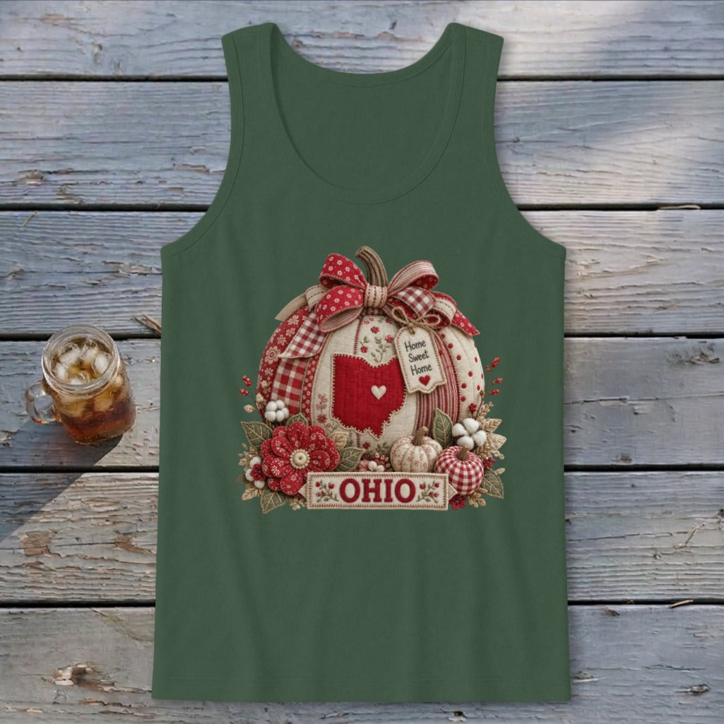 Ohio Faux Patchwork Pumpkin Tank Top