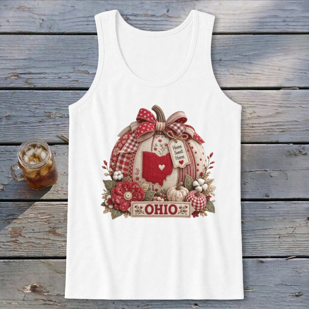 Ohio Faux Patchwork Pumpkin Tank Top