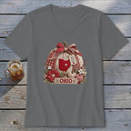 Ohio Faux Patchwork Pumpkin V-neck