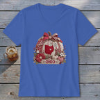 Ohio Faux Patchwork Pumpkin V-neck