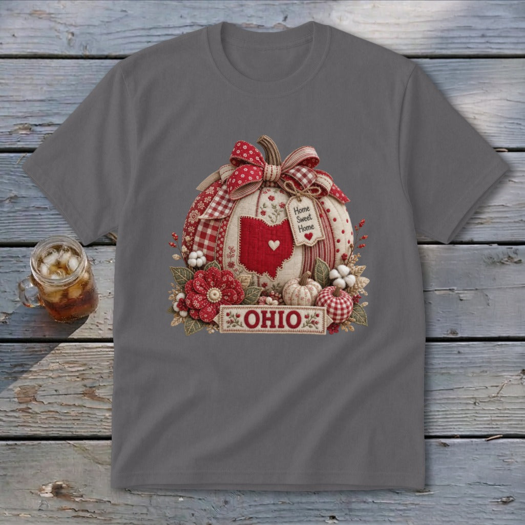 Ohio Faux Patchwork Pumpkin Youth Tee