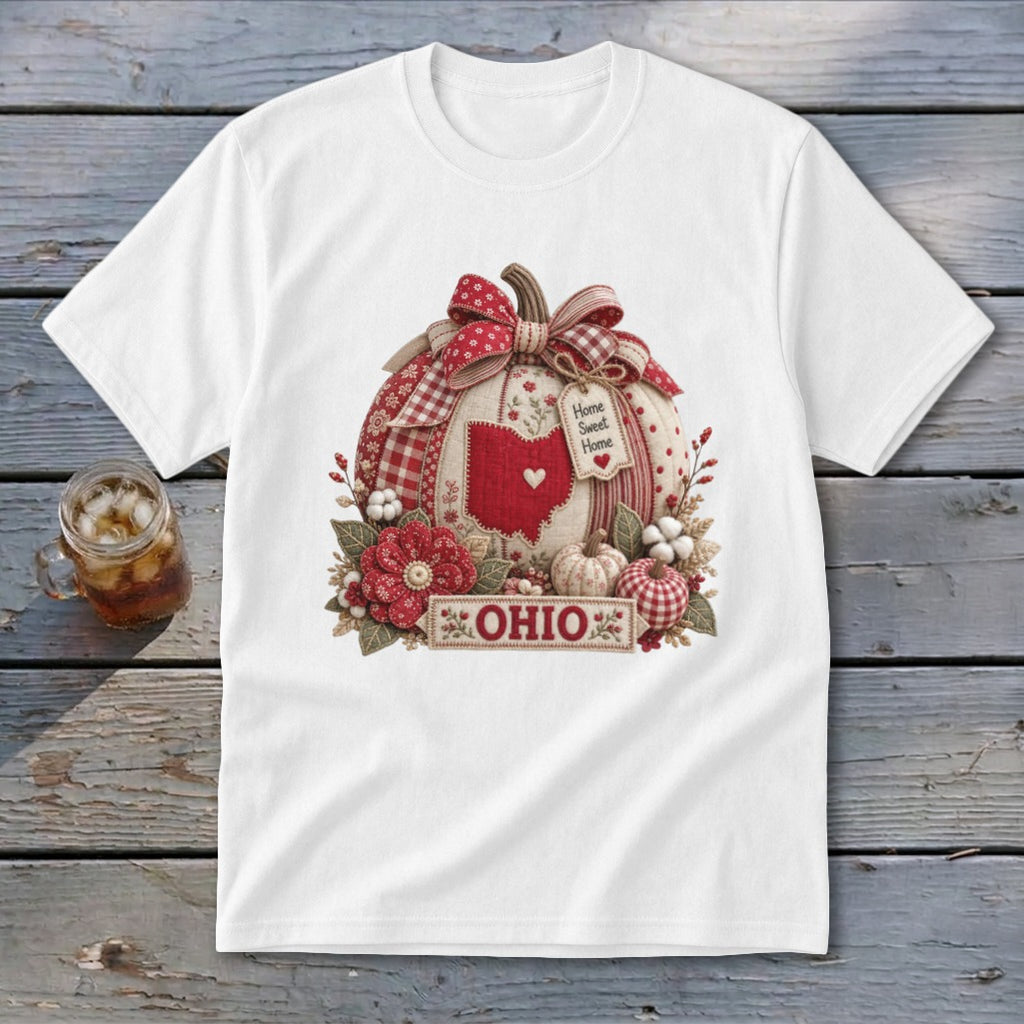 Ohio Faux Patchwork Pumpkin Youth Tee