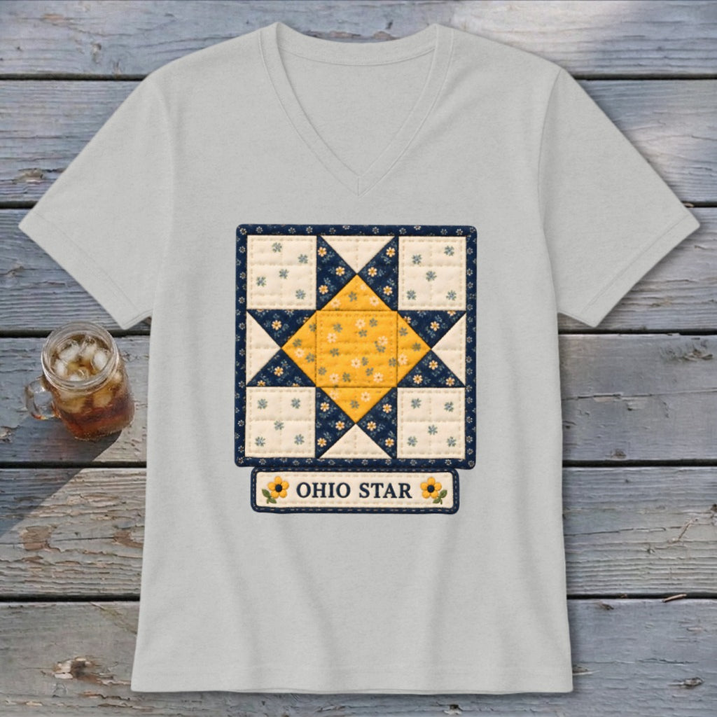 Ohio Star Faux Quilt Block V-neck