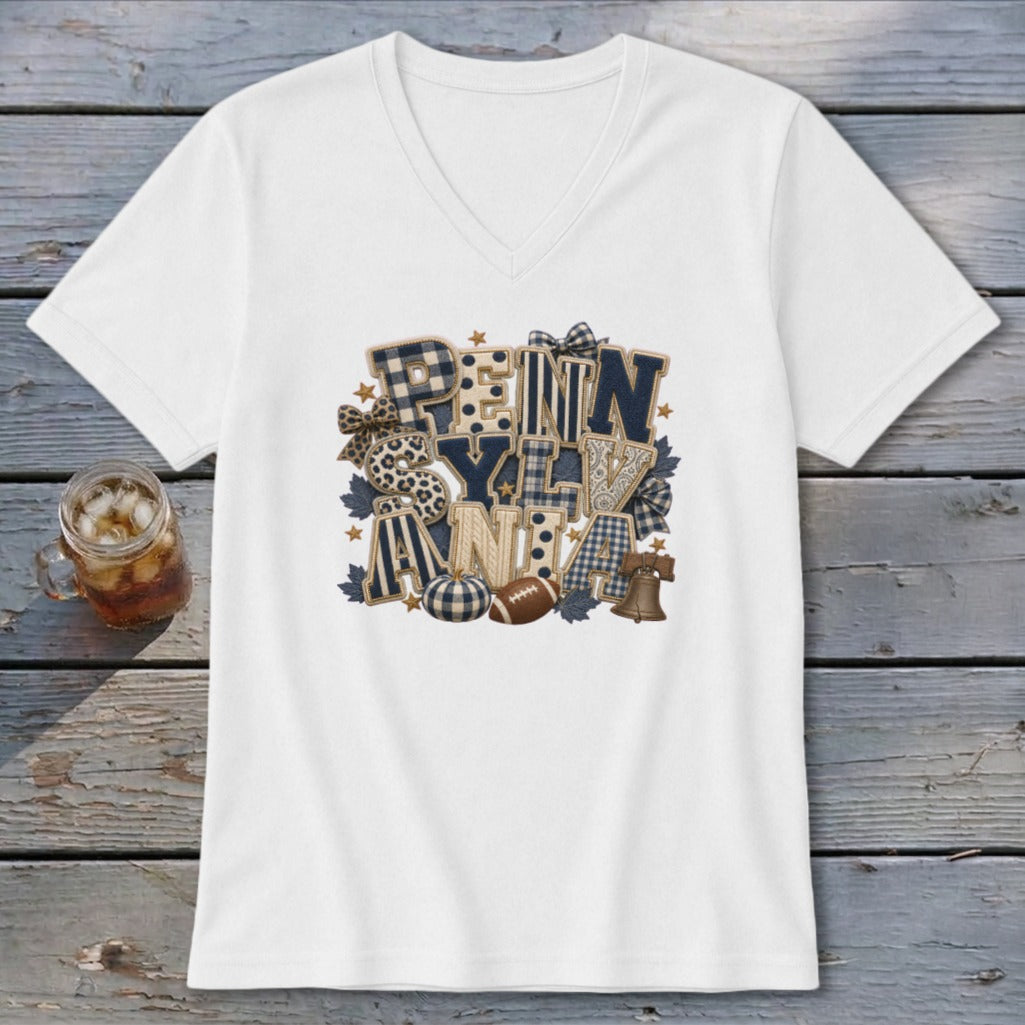 Pennsylvania Faux Chenille Fall Patch V-neck