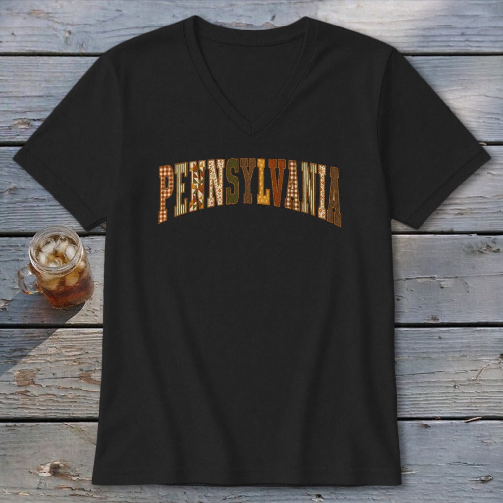 Pennsylvania Faux Embroidery Letters V-neck