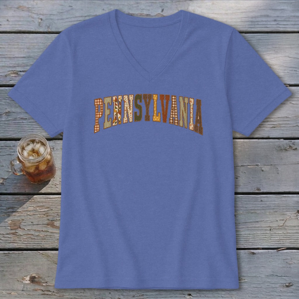 Pennsylvania Faux Embroidery Letters V-neck