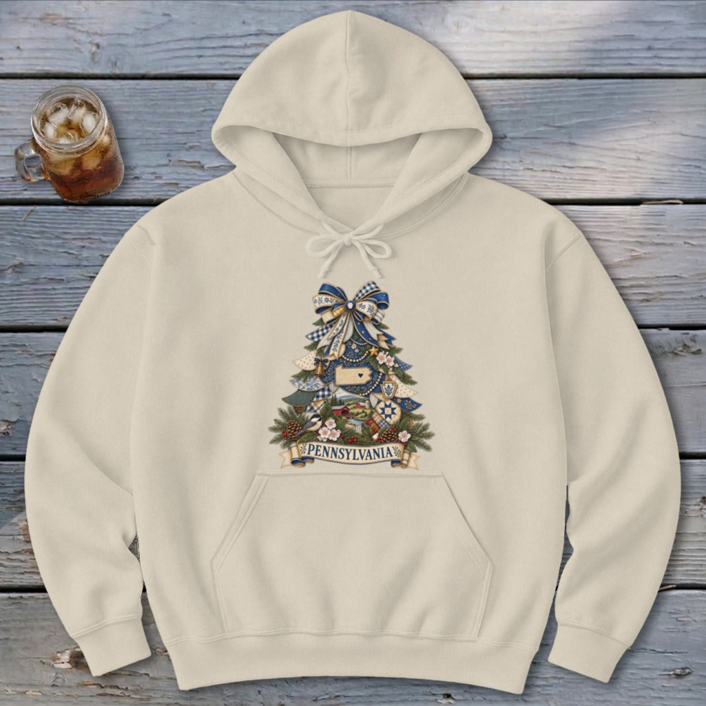 Pennsylvania Faux Patchwork Christmas Tree Hoodie