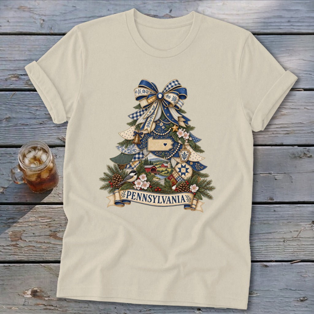 Pennsylvania Faux Patchwork Christmas Tree Softstyle Tee
