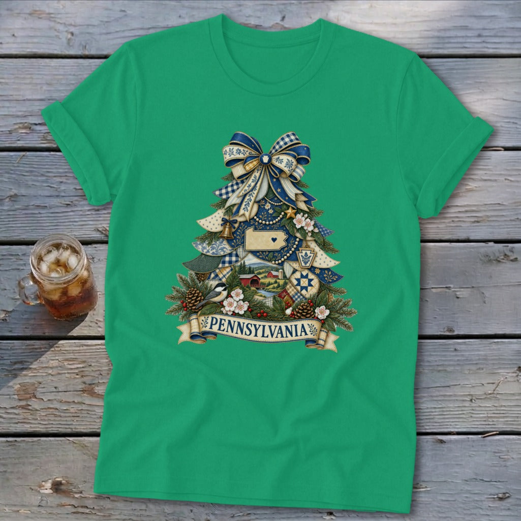 Pennsylvania Faux Patchwork Christmas Tree Softstyle Tee