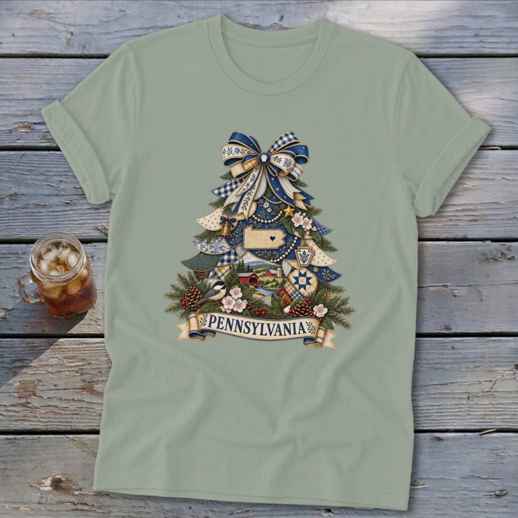 Pennsylvania Faux Patchwork Christmas Tree Softstyle Tee