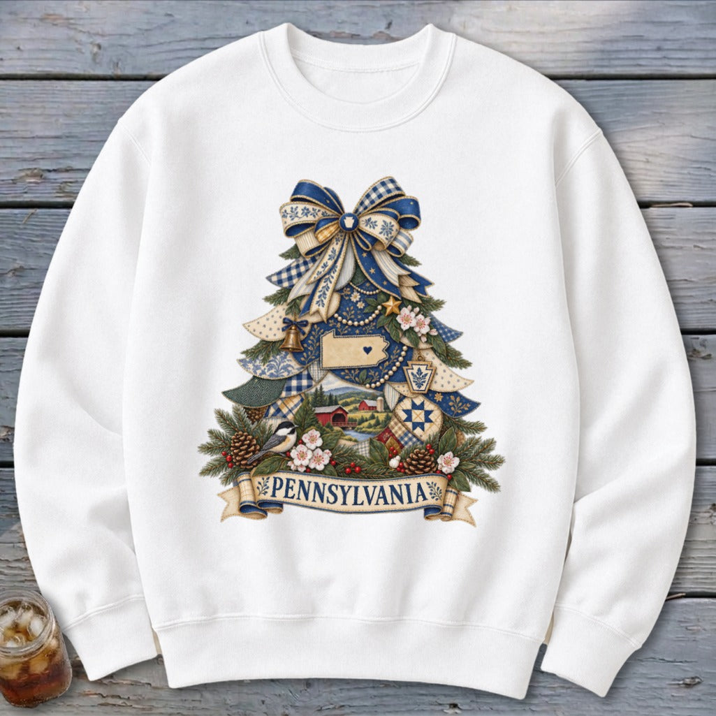 Pennsylvania Faux Patchwork Christmas Tree Sweatshirt