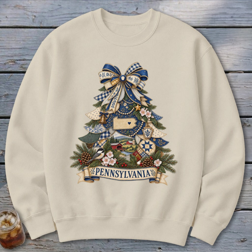 Pennsylvania Faux Patchwork Christmas Tree Sweatshirt