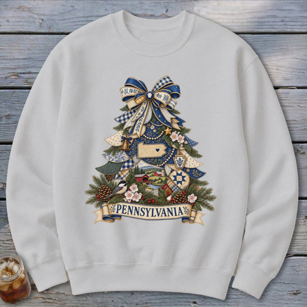 Pennsylvania Faux Patchwork Christmas Tree Sweatshirt