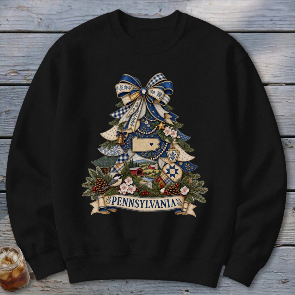 Pennsylvania Faux Patchwork Christmas Tree Sweatshirt