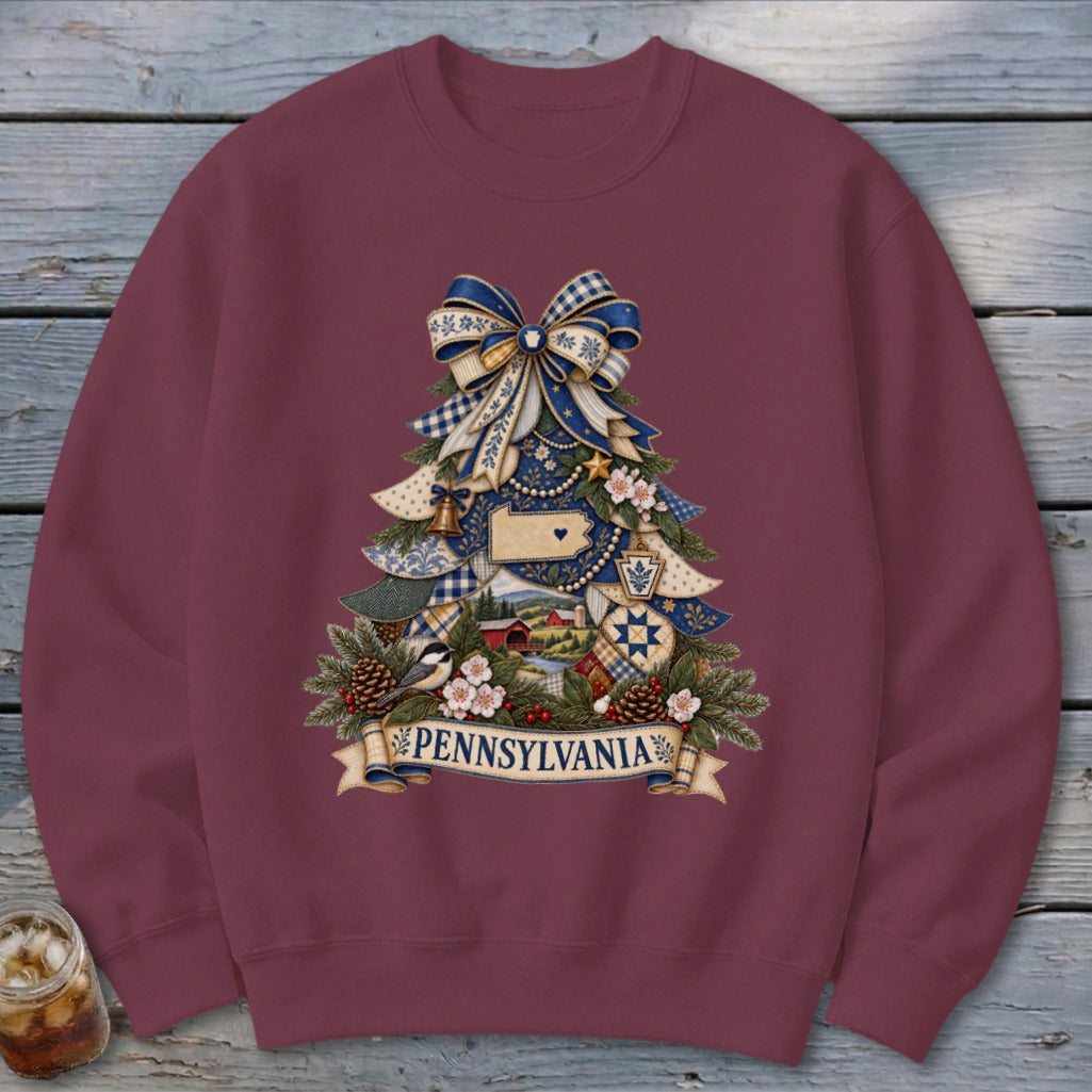 Pennsylvania Faux Patchwork Christmas Tree Sweatshirt