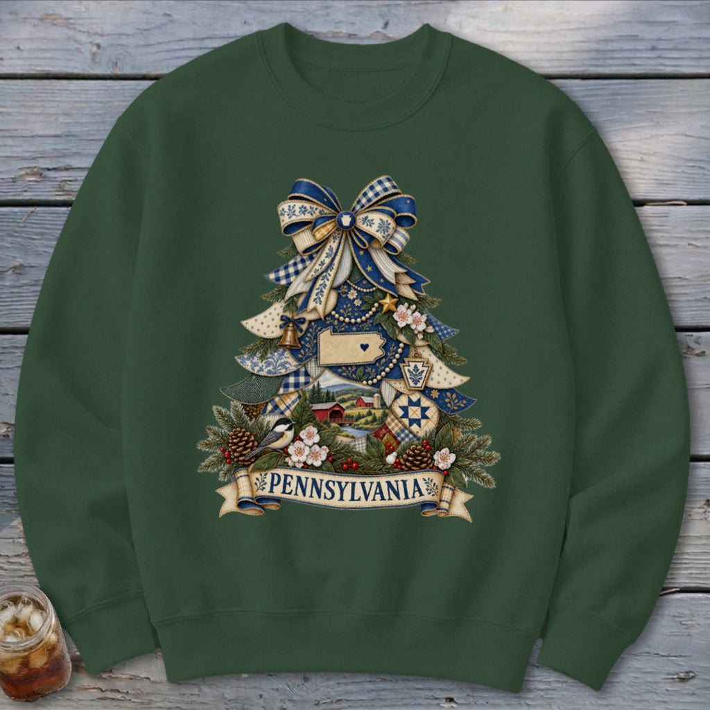 Pennsylvania Faux Patchwork Christmas Tree Sweatshirt