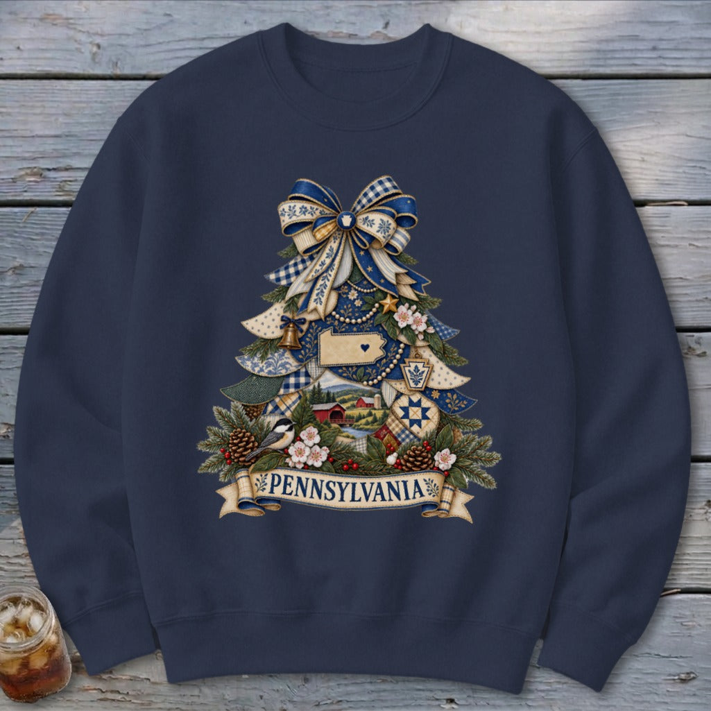Pennsylvania Faux Patchwork Christmas Tree Sweatshirt