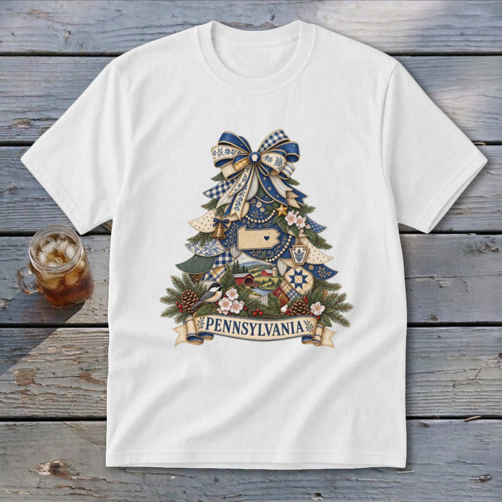 Pennsylvania Faux Patchwork Christmas Tree Youth Tee