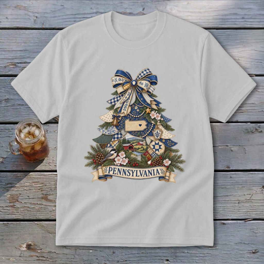 Pennsylvania Faux Patchwork Christmas Tree Youth Tee
