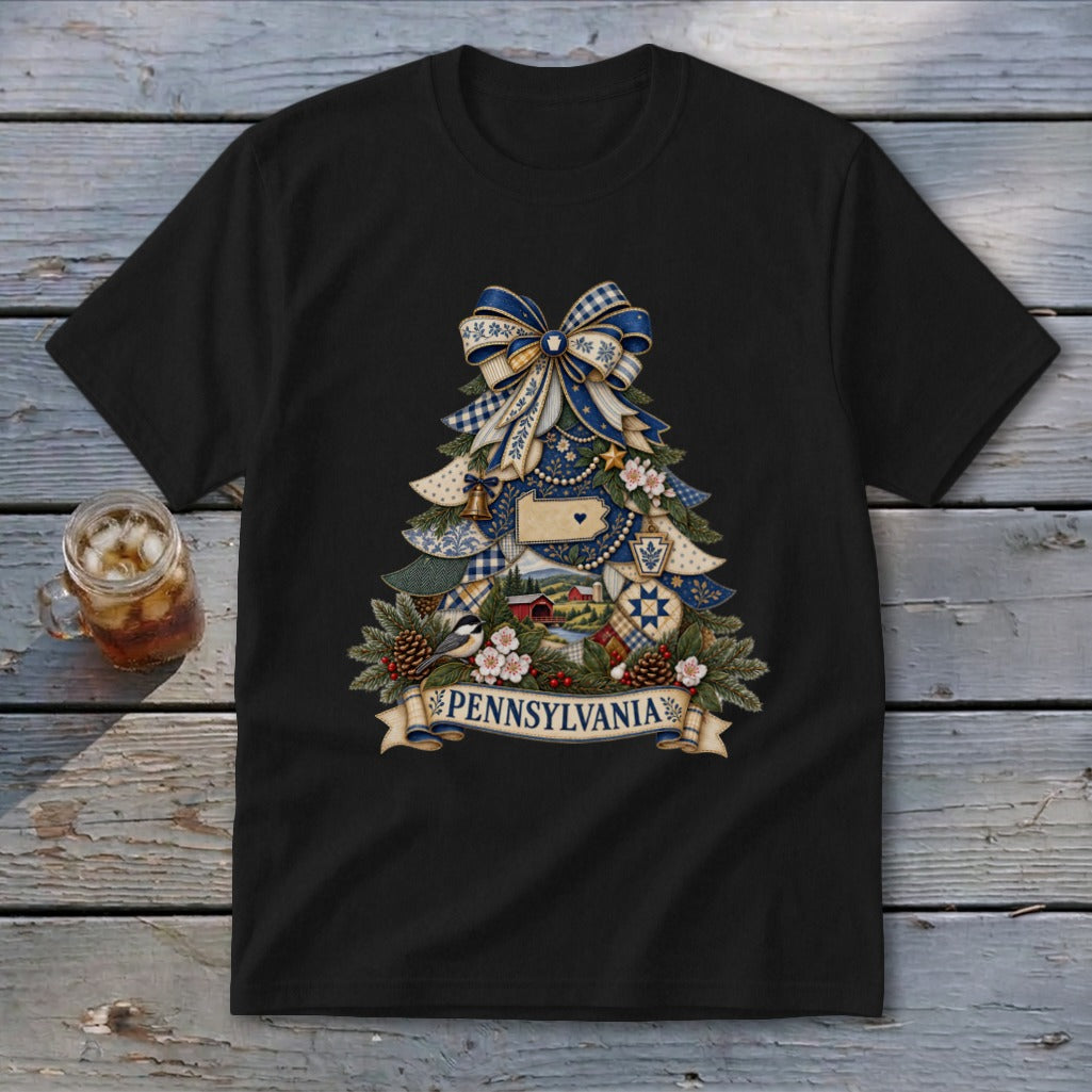 Pennsylvania Faux Patchwork Christmas Tree Youth Tee