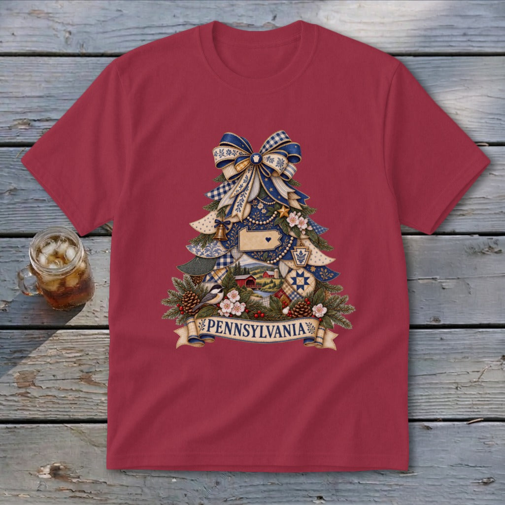 Pennsylvania Faux Patchwork Christmas Tree Youth Tee