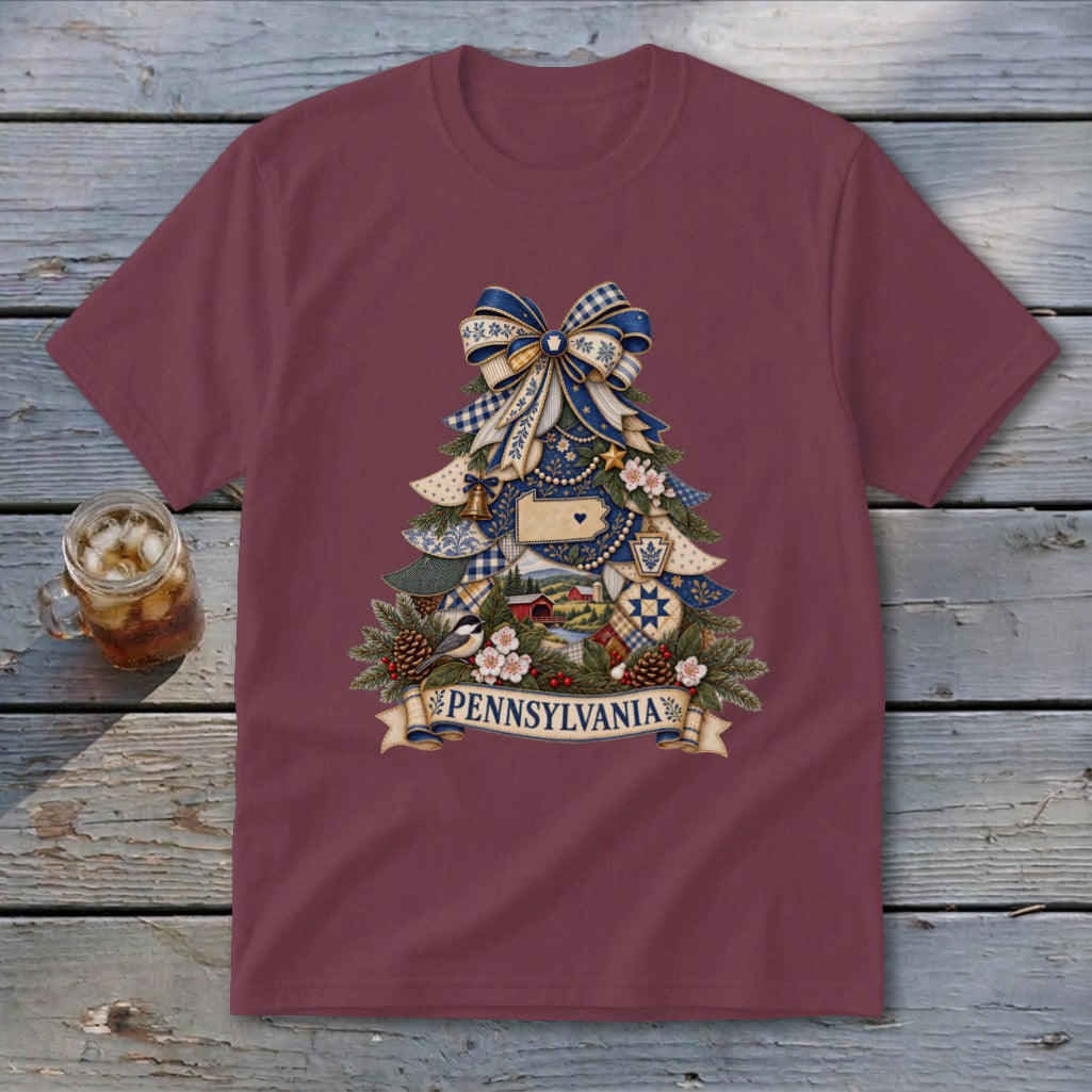 Pennsylvania Faux Patchwork Christmas Tree Youth Tee