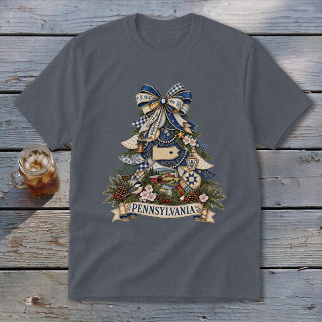 Pennsylvania Faux Patchwork Christmas Tree Youth Tee