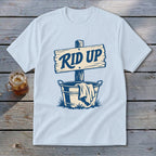 T-shirt with "RID UP" graphic on a sign above a bucket and cloth.