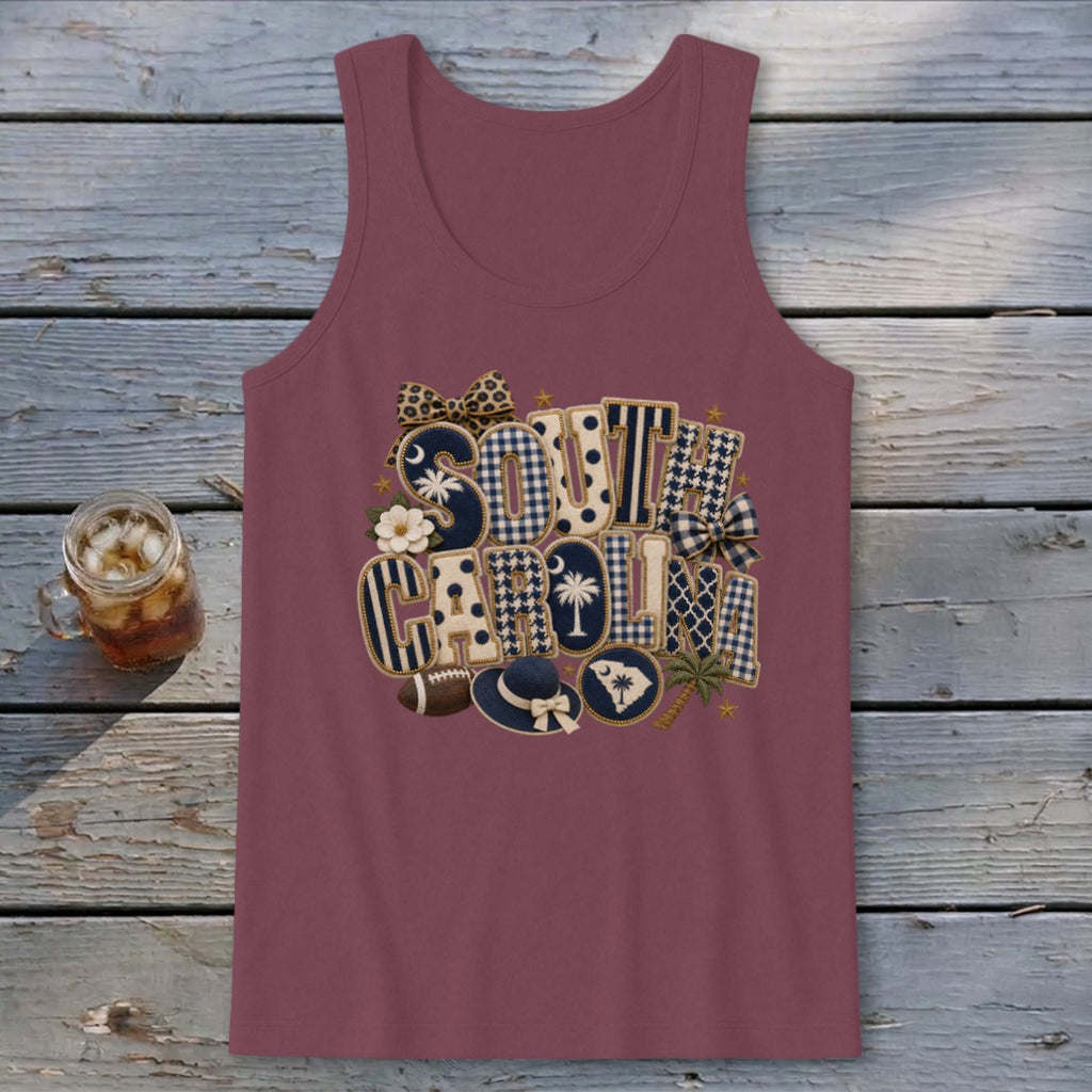 South Carolina Faux Chenille Fall Patch Tank Top