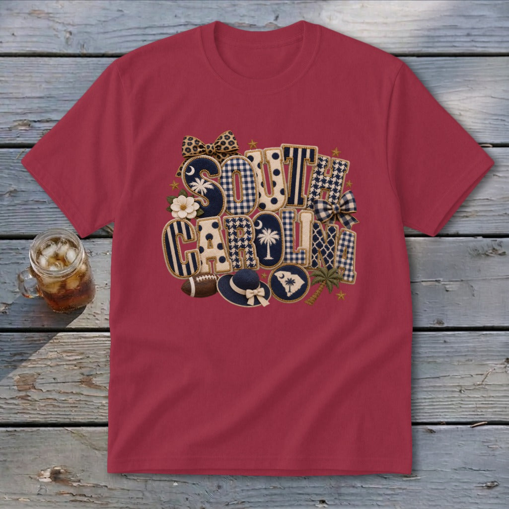 South Carolina Faux Chenille Fall Patch Youth Tee