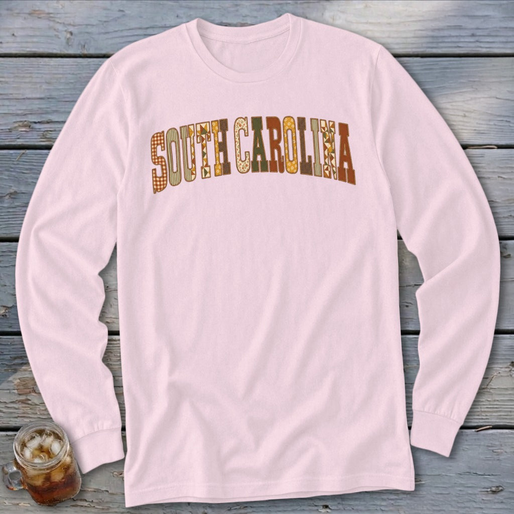 South Carolina Faux Embroidery Letters Long Sleeve Tee