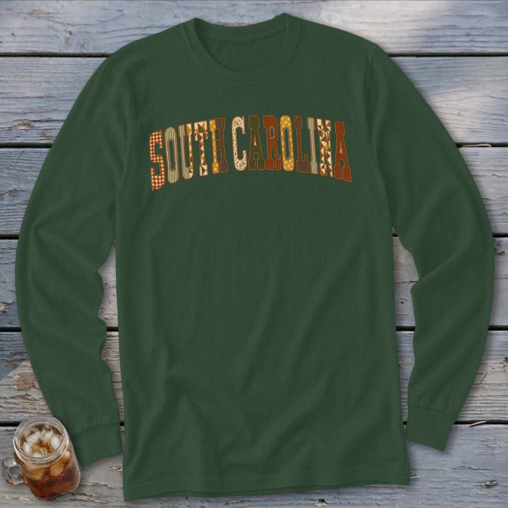 South Carolina Faux Embroidery Letters Long Sleeve Tee