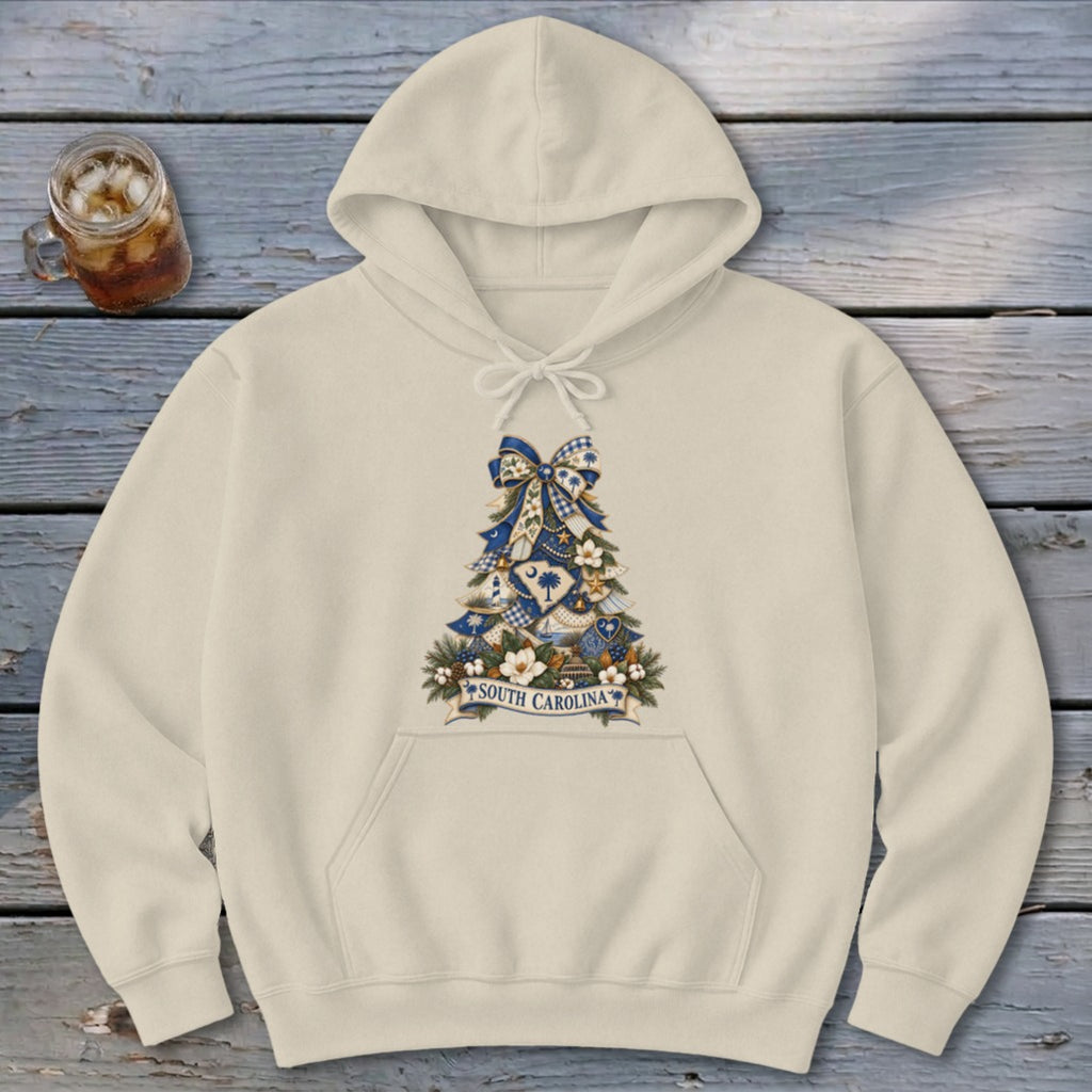 South Carolina Faux Patchwork Christmas Tree Hoodie