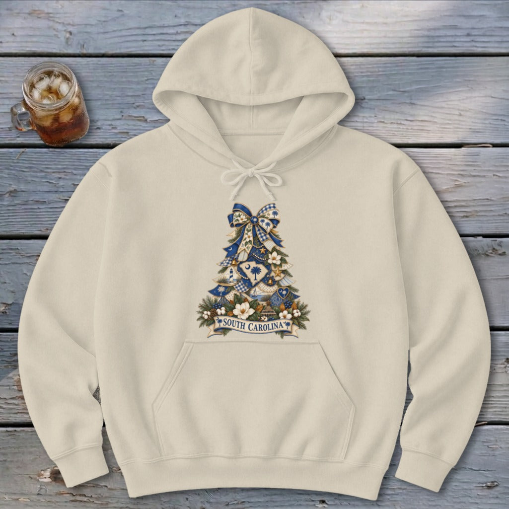 South Carolina Faux Patchwork Christmas Tree Hoodie