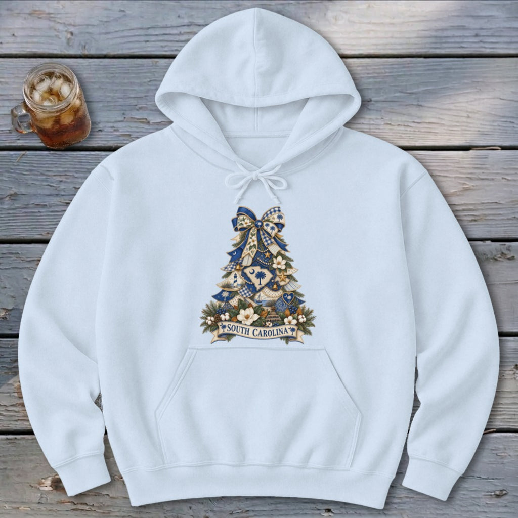 South Carolina Faux Patchwork Christmas Tree Hoodie