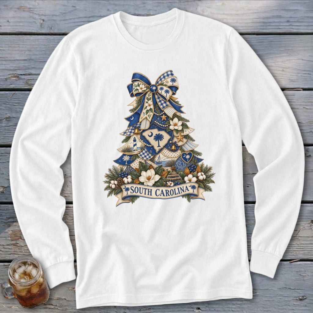 South Carolina Faux Patchwork Christmas Tree Long Sleeve Tee