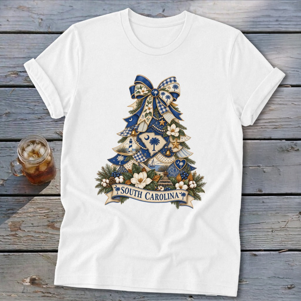 South Carolina Faux Patchwork Christmas Tree Softstyle Tee