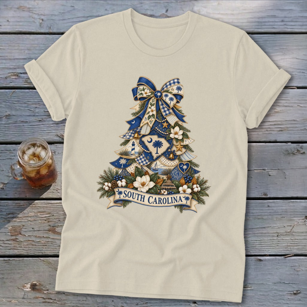 South Carolina Faux Patchwork Christmas Tree Softstyle Tee