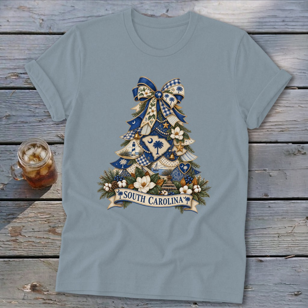 South Carolina Faux Patchwork Christmas Tree Softstyle Tee