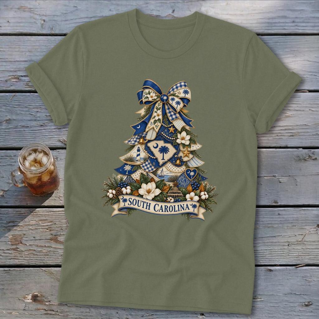 South Carolina Faux Patchwork Christmas Tree Softstyle Tee