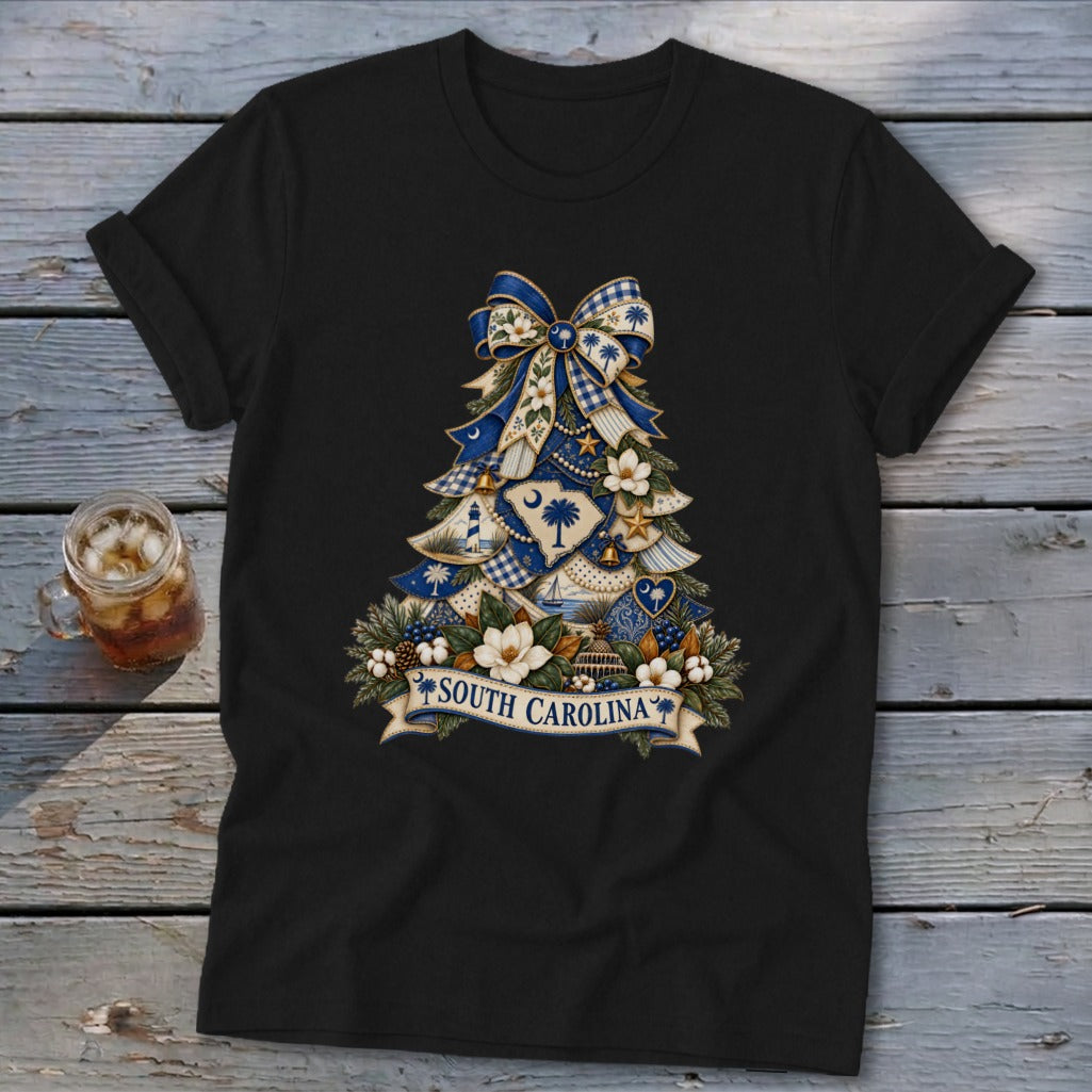 South Carolina Faux Patchwork Christmas Tree Softstyle Tee