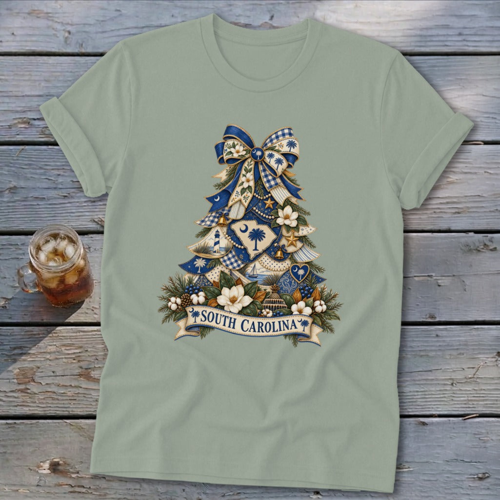 South Carolina Faux Patchwork Christmas Tree Softstyle Tee