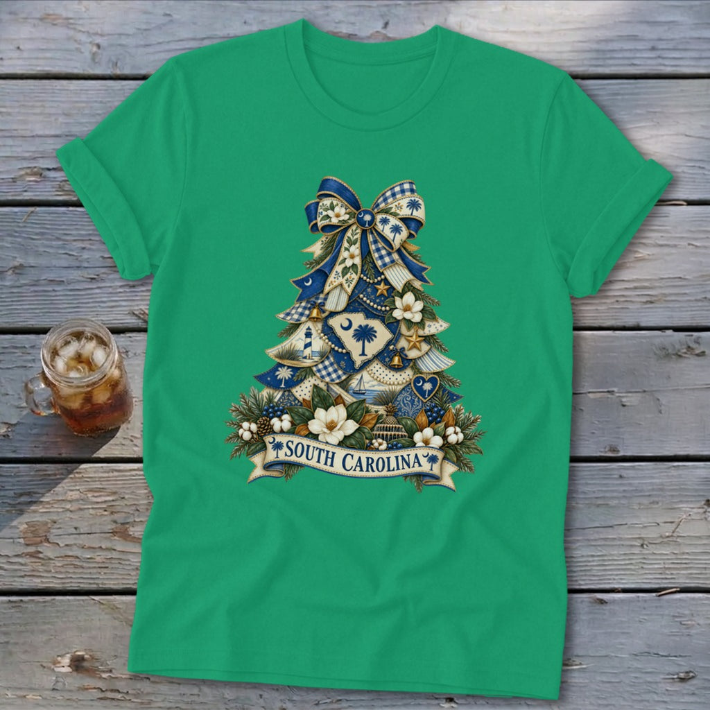 South Carolina Faux Patchwork Christmas Tree Softstyle Tee