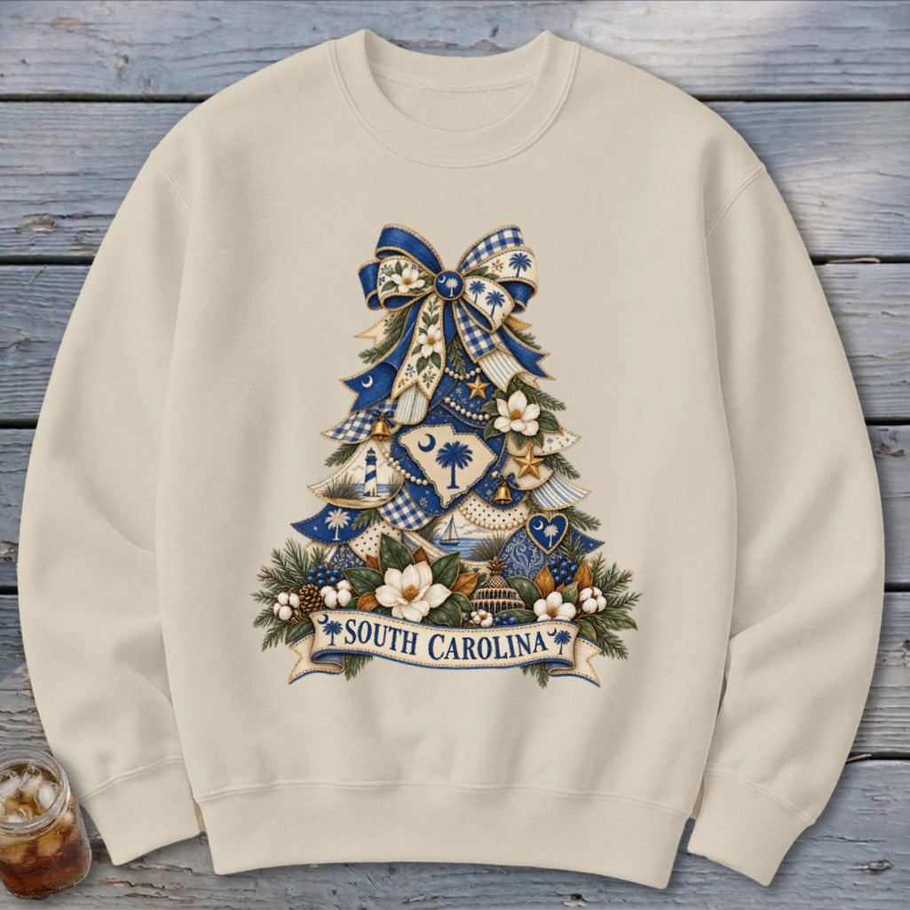 South Carolina Faux Patchwork Christmas Tree Sweatshirt