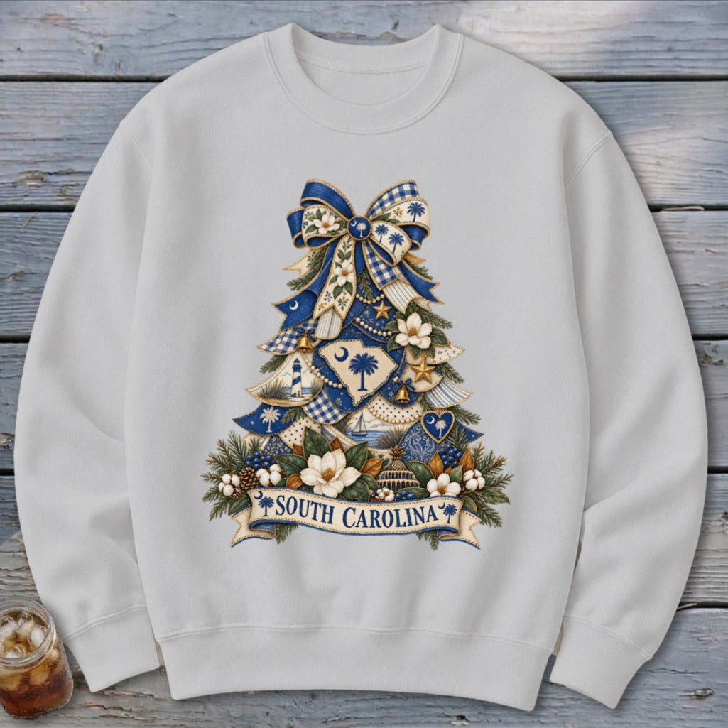 South Carolina Faux Patchwork Christmas Tree Sweatshirt
