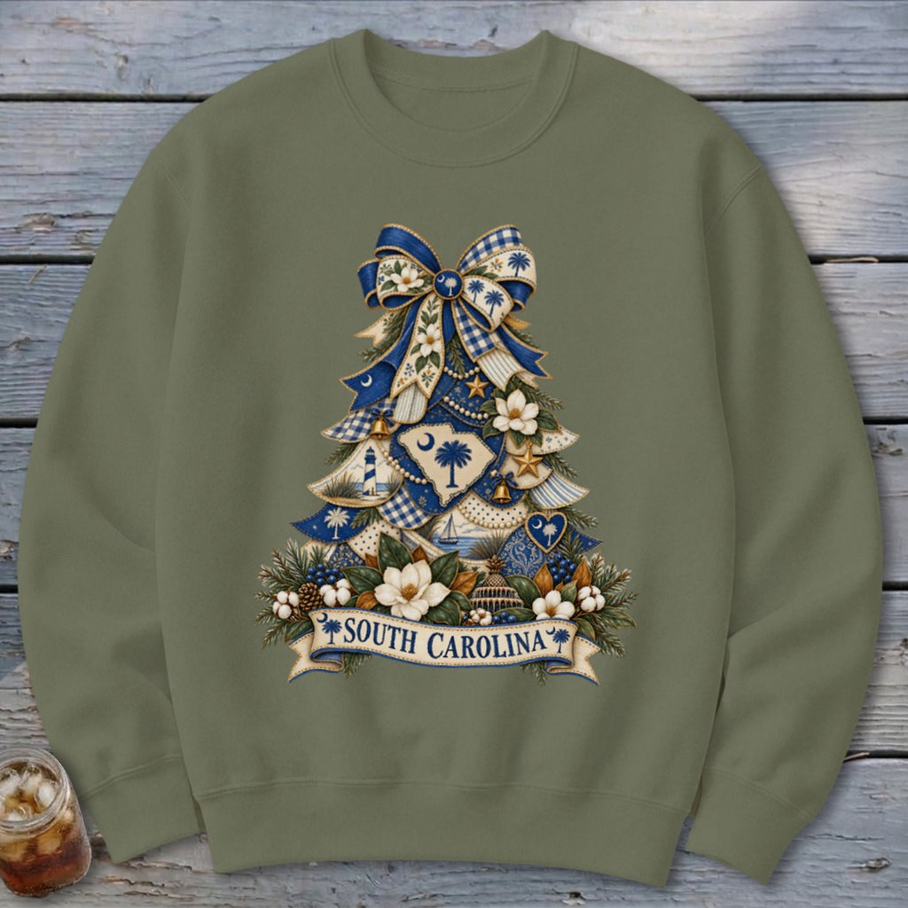 South Carolina Faux Patchwork Christmas Tree Sweatshirt