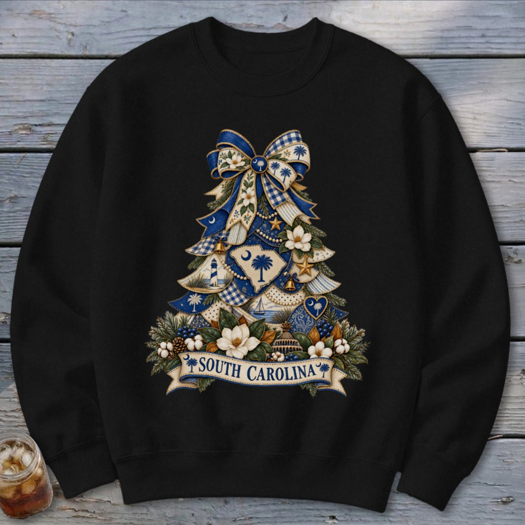 South Carolina Faux Patchwork Christmas Tree Sweatshirt