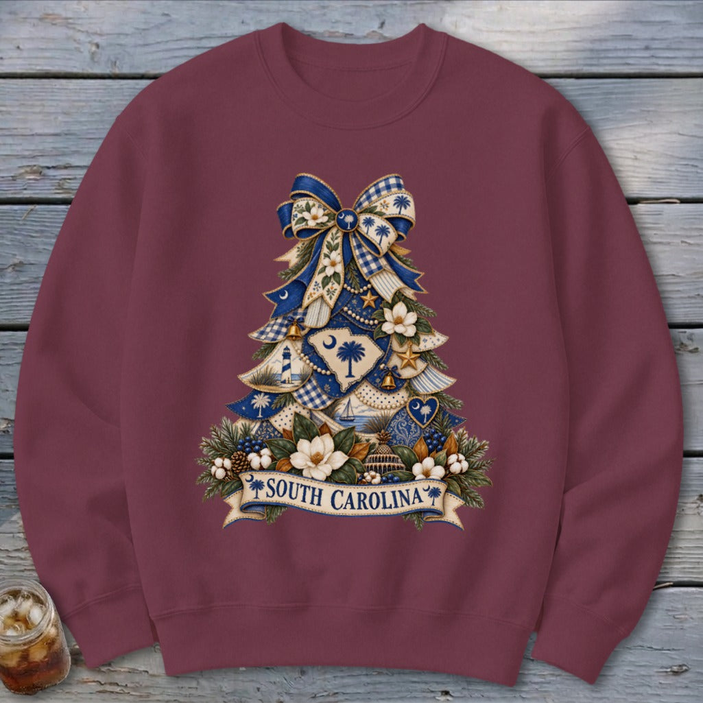 South Carolina Faux Patchwork Christmas Tree Sweatshirt