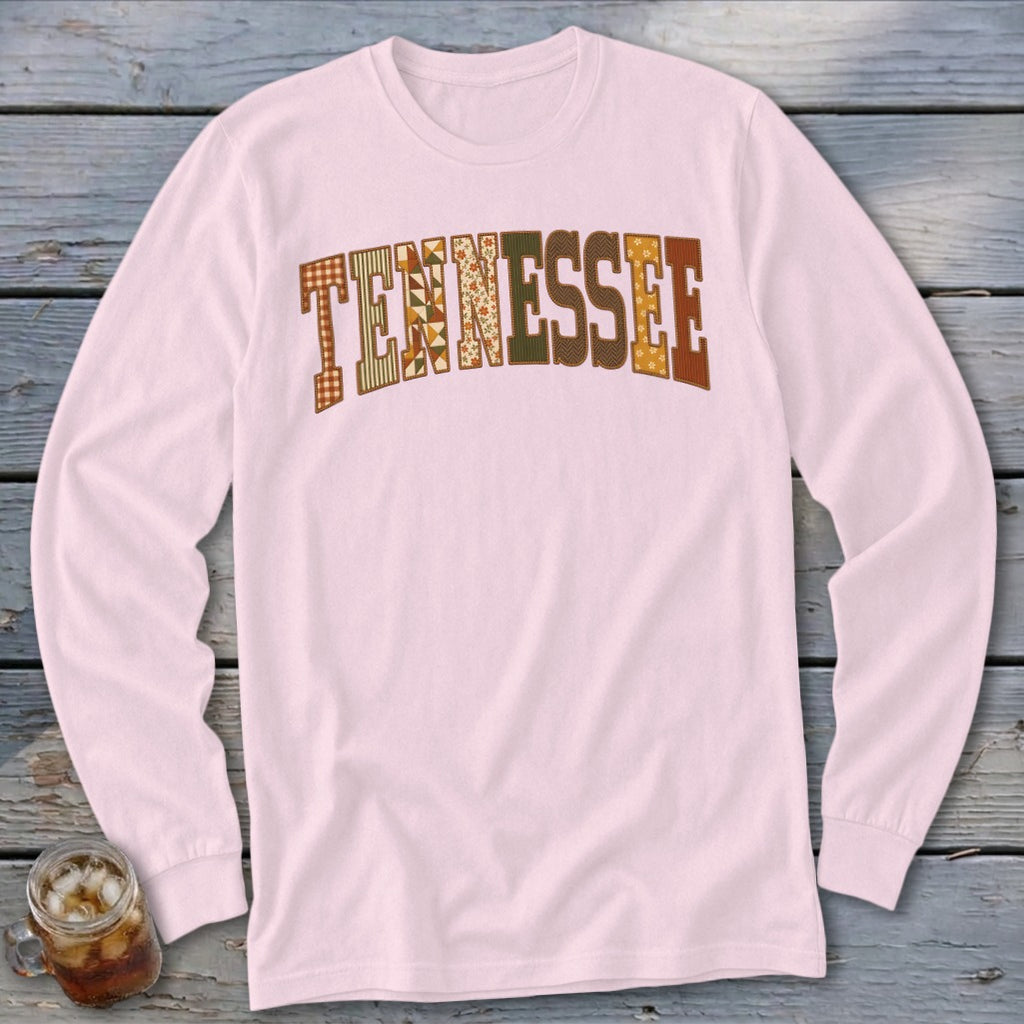 Tennessee Faux Embroidery Letters Long Sleeve Tee