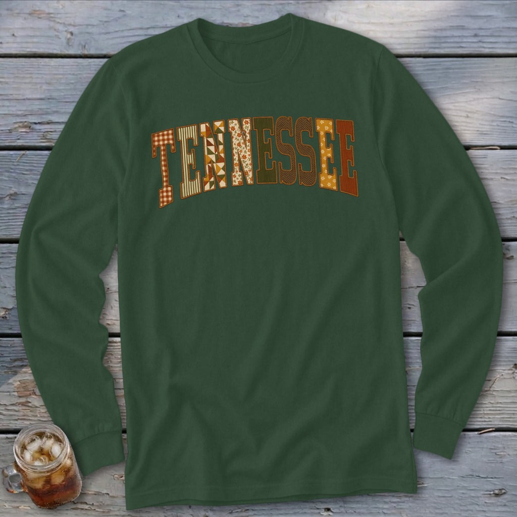 Tennessee Faux Embroidery Letters Long Sleeve Tee